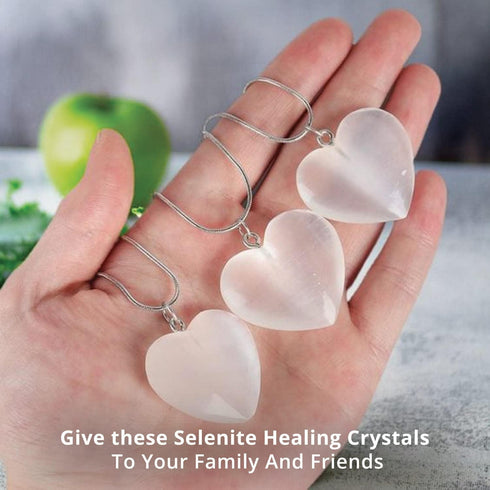 Selenite Crystal Heart Stone - 3 Pcs | HIMALAYAN GLOW